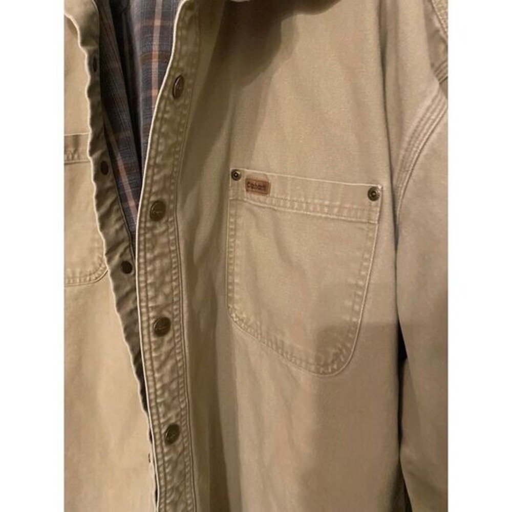 Carhartt Canvas Flannel Lined Shirt Jacket Tan Plaid S96GKH Mens 2XL Regular - Picture 7 of 12
